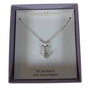 City by City Initial J Pendant Necklace Fine Silver Plated 18 Inch Chain New